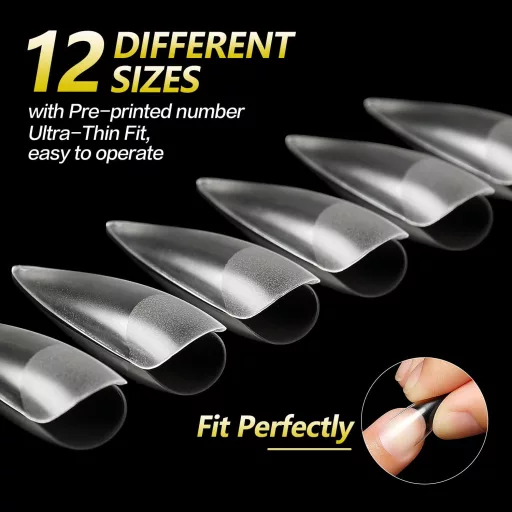 AIMEILI 432 db Műköröm Szett 12 Méret Stiletto Akril UV Gél Köröm Tipek