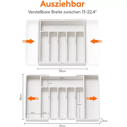 Lifewit Evőeszköz Tároló Fiók Szervező 40-50cm Fehér Expandálható Evőeszköz Rendszer