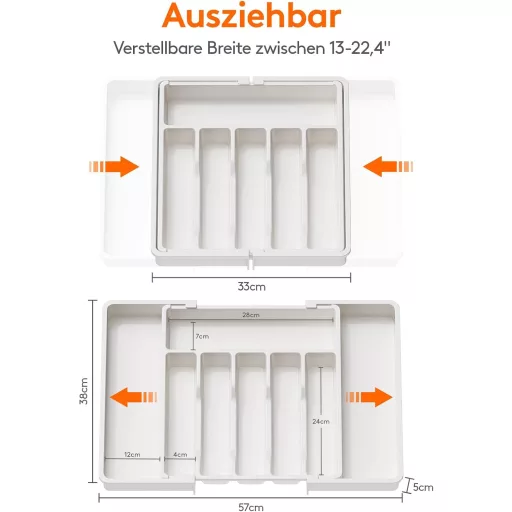 Lifewit Evőeszköz Tároló Fiók Szervező 40-50cm Fehér Expandálható Evőeszköz Rendszer