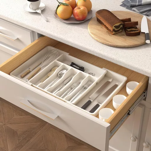 Lifewit Evőeszköz Tároló Fiók Szervező 40-50cm Fehér Expandálható Evőeszköz Rendszer