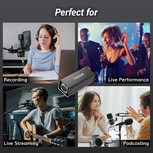TONOR TA20 XLR Mikrofon Előerősítő - Dinamikus Mikrofonokhoz, 20dB Erősítés, SM7B Kompatibilis, Fém Ház, Podcast és Streaming Felvételekhez