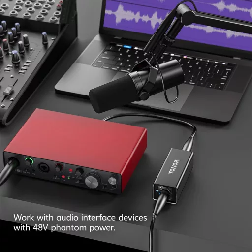 TONOR TA20 XLR Mikrofon Előerősítő - Dinamikus Mikrofonokhoz, 20dB Erősítés, SM7B Kompatibilis, Fém Ház, Podcast és Streaming Felvételekhez