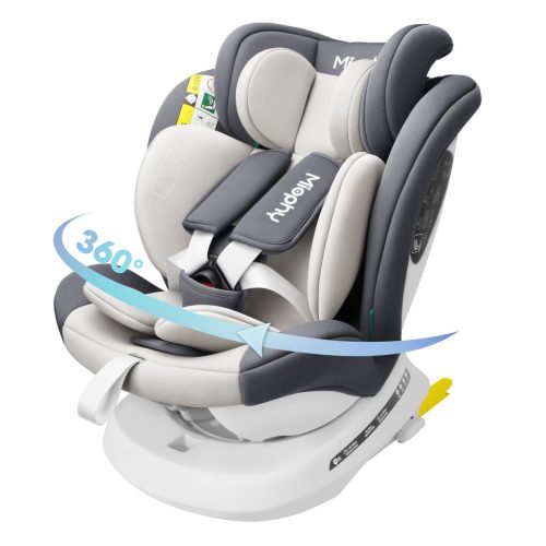 Miophy I-Size 360° Forgatható Gyerekülés, 0-12 éves korig (40-150 cm), Isofix csatlakozással, 5-pontos biztonsági övvel, Szürke