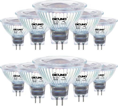 DiCUNO GU5.3 LED Izzó 6W - Dimmelhető MR16 Spotlámpa, 4000K Természetes Fehér, 440lm, 12V, 60W Halogén Helyettesítő, 40° Szórási Szög, 10 Da