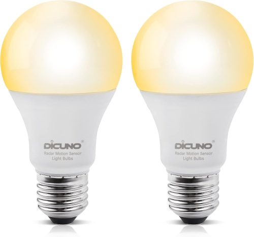 DiCUNO E27 LED Izzó Mozgásérzékelővel - 12W=100W, 1100LM, Meleg Fehér 3000K, 360° Radar Szenzor, Energiatakarékos, Beltéri-Kültéri, 2db Szet