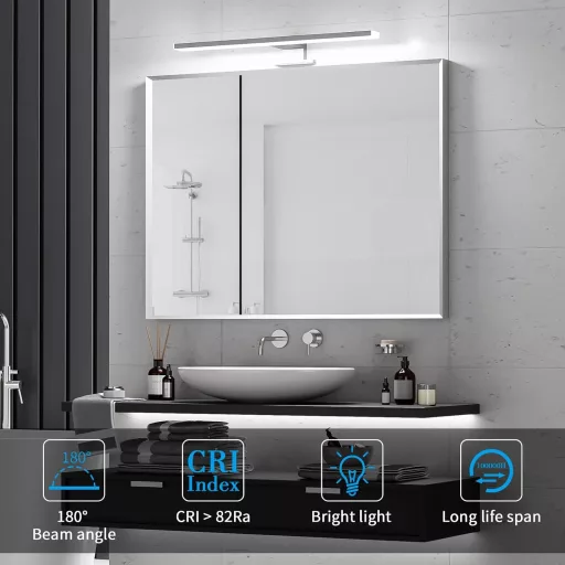 Aourow LED zrkadlové svietidlo do kúpeľne 40 cm - 10W 820lm Studená biela IP44 Vodeodolná hliníková nástenná lampa na zrkadlovú skrinku