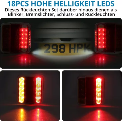 AUTOUTLET Sada zadných svetiel na príves 18 LED, 7,5m kábel, 7-pólový konektor, E11