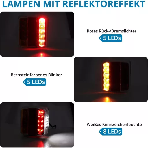 AUTOUTLET Sada zadných svetiel na príves 18 LED, 7,5m kábel, 7-pólový konektor, E11