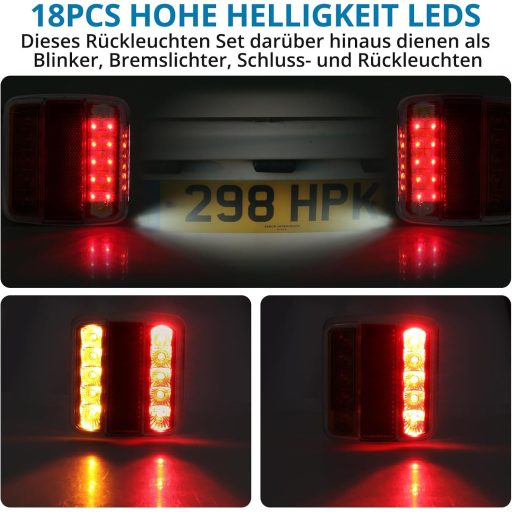 AUTOUTLET Utánfutó hátsó lámpa szett 18 LED, 7.5m kábel, 7 pólusú csatlakozó, E11