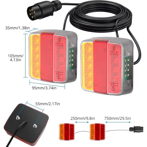 AUTOUTLET Utánfutó hátsó lámpa szett 18 LED, 7.5m kábel, 7 pólusú csatlakozó, E11