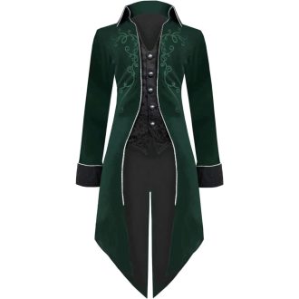   Pánsky steampunkový gotický kabát Jakloz, zelený, veľkosť M – stredoveký viktoriánsky kostým na cosplay