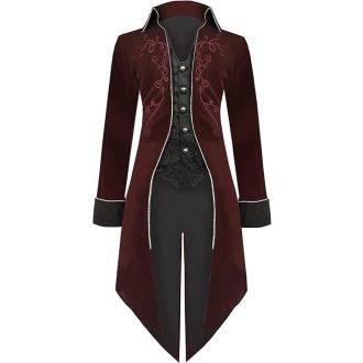   Pánsky steampunkový gotický frak Jakloz červený L – renesančný kostým na cosplay