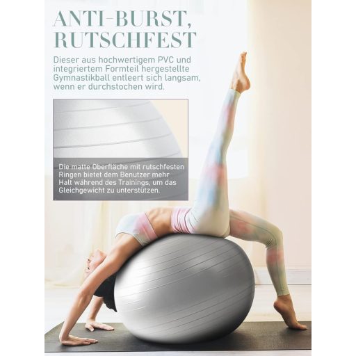 PhysKcal 65cm szürke torna labda + 23cm pilates labda szett, anti-burst, csúszásmentes egyensúly labda