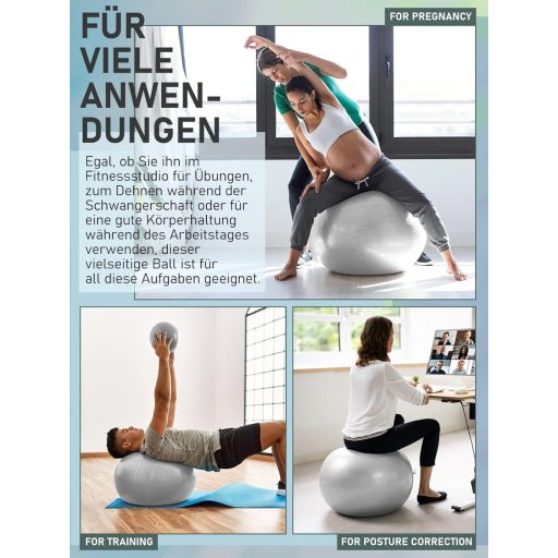 PhysKcal 65cm szürke torna labda + 23cm pilates labda szett, anti-burst, csúszásmentes egyensúly labda