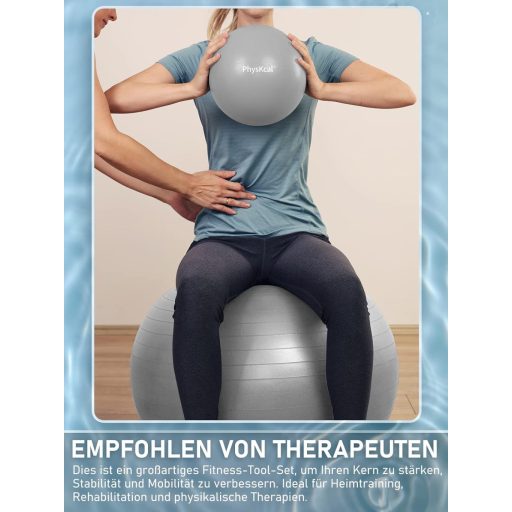 PhysKcal 65cm szürke torna labda + 23cm pilates labda szett, anti-burst, csúszásmentes egyensúly labda