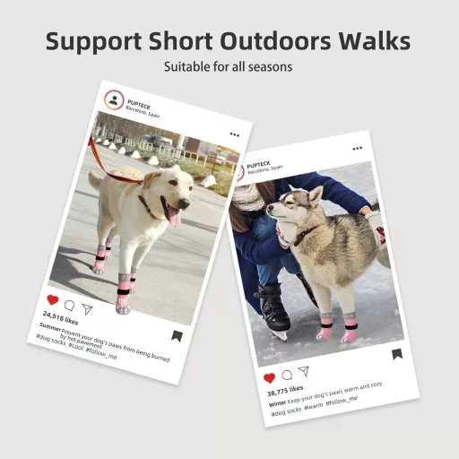 PUPTECK 2 perechi de șosete antiderapante pentru câini, cu două fețe și bretele ajustabile, pentru interior.