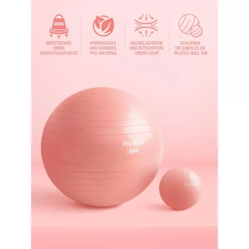 Set Minge Fitness PhysKcal - Minge Gimnastică 55 cm și Minge Pilates 23 cm, Minge de Șezut Antiderapantă, Minge de Echilibru pentru Yoga, Antrenament Acasă