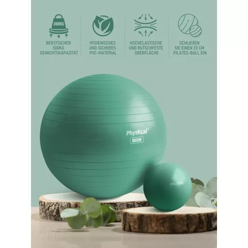 PhysKcal Fitness Labda Szett - 55 cm Tornalabda és 23 cm Pilates Labda, Csúszásgátló Ülőlabda, Egyensúlyozó Labda Jógához, Otthoni Edzéshez,