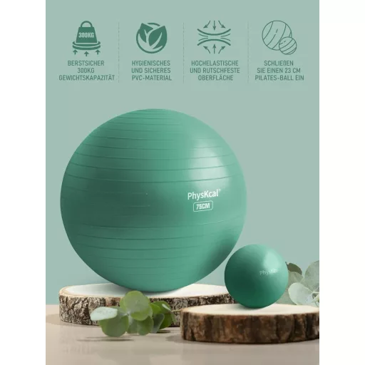 PhysKcal Fitness labda és Pilates labda szett 48-55 cm csúszásmentes ülőlabda jóga tornához irodába világoskék PVC edzőlabda