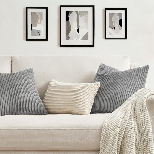 Topfinel Párnahuzat 50x50 cm Szürke Kordbársony Csíkos Minta 2 db