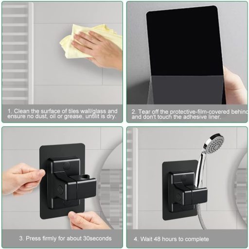 YUANQIAN Zuhanyfej tartó falra szerelhető állítható fekete fürdőszobai konzol