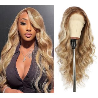   Sapphirewigs Szőke Melírozott Paróka - 66 cm Hullámos Műhaj Balayage Hatással, Csipke Első Rész, Hőálló Szintetikus Rost, Természetes Megjel