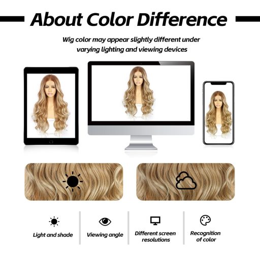 Sapphirewigs Szőke Melírozott Paróka - 66 cm Hullámos Műhaj Balayage Hatással, Csipke Első Rész, Hőálló Szintetikus Rost, Természetes Megjel