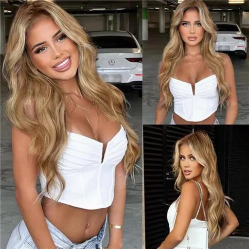 Sapphirewigs Szőke Melírozott Paróka - 66 cm Hullámos Műhaj Balayage Hatással, Csipke Első Rész, Hőálló Szintetikus Rost, Természetes Megjel