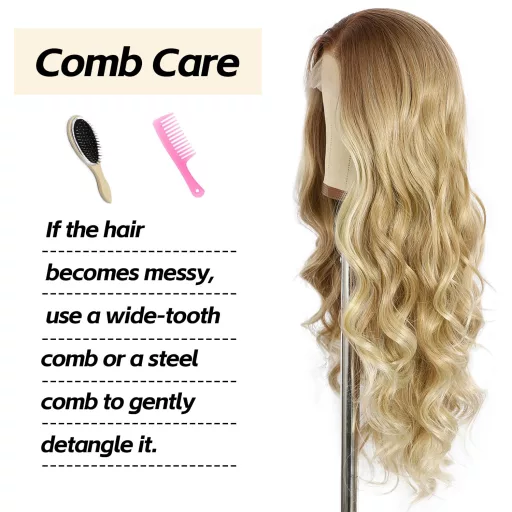 Sapphirewigs Szőke Melírozott Paróka - 66 cm Hullámos Műhaj Balayage Hatással, Csipke Első Rész, Hőálló Szintetikus Rost, Természetes Megjel