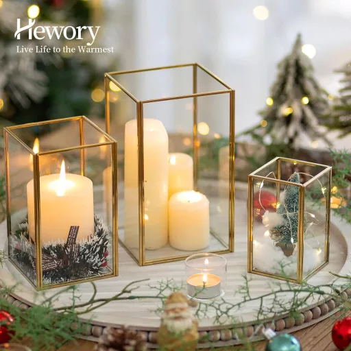 Hewory arany dekoratív lámpa, nagy üveg lámpiók szett, kerti és lakberendezési dekoráció