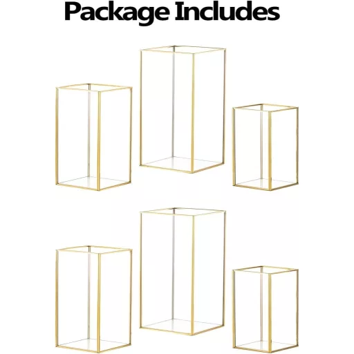 Dekoratívna zlatá lampa Hewory, súprava veľkých sklenených lampášov, dekorácia do záhrady a interiéru