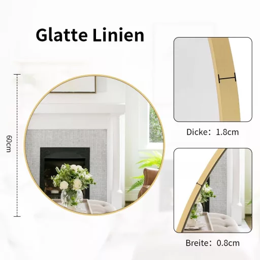 Koonmi 60 cm kerek tükör arany alumínium kerettel fürdőszobába