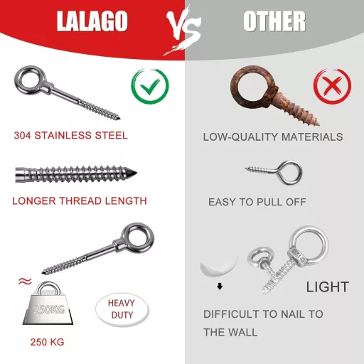 LALAGO 12 kom M6 x 60 mm vijak s ušicom | Nehrđajući čelik 304 vijak s prstenom | Navojna kuka za vješanje, na zid, strop