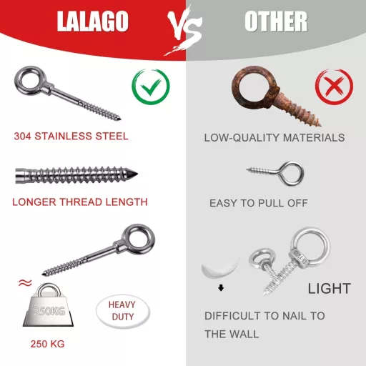 LALAGO 12 db M6 x 60 mm Szemescsavar | 304-es Rozsdamentes Acél Gyűrűs Csavar | Menetes Akasztó Függesztéshez, Falra, Mennyezetre