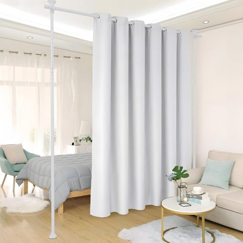 DAKEPOLE Cadru separator de cameră ajustabil - Bară flexibilă metalică pentru perdea, pentru living, dormitor, birou - 178 cm × 317 cm, Alb