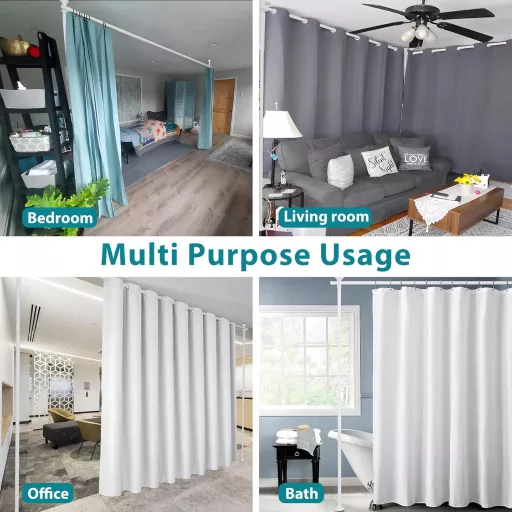 DAKEPOLE Cadru separator de cameră ajustabil - Bară flexibilă metalică pentru perdea, pentru living, dormitor, birou - 178 cm × 317 cm, Alb