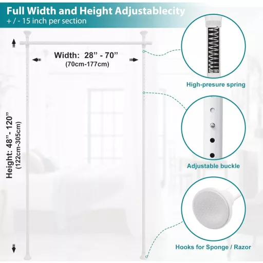 DAKEPOLE Cadru separator de cameră ajustabil - Bară flexibilă metalică pentru perdea, pentru living, dormitor, birou - 178 cm × 317 cm, Alb
