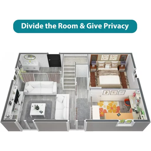 DAKEPOLE Állítható Térelválasztó Keret - Flexibilis Fém Függönytartó Rúd Nappaliba, Hálószobába, Irodába - 178 cm × 317 cm, Fehér