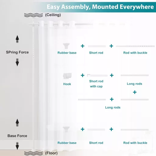Térelválasztó Függöny Keret - Flexibilis Fém Függönytartó Rúd Nappaliba, Hálószobába, Irodába, Rendelőbe - 178 cm × 317 cm, Fehér