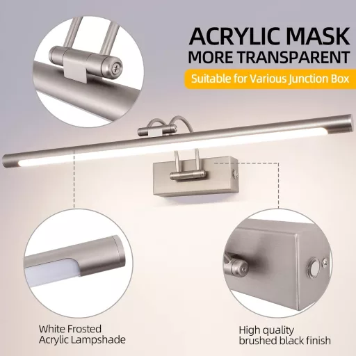 TYhogar LED svjetlo za ogledalo, kupaonica 60cm, prigušiva zidna svjetiljka 15W