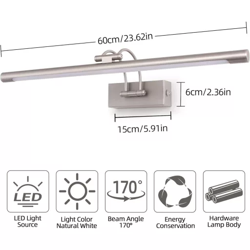 TYhogar LED Tükörfény Fürdőszoba 60cm Dimmelhető Fali Lámpa 15W