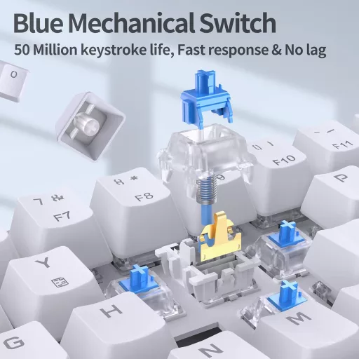 TMKB T68se 60% Mechanikus Gaming Billentyűzet USB Kábellel, Blue Switch, Fehér