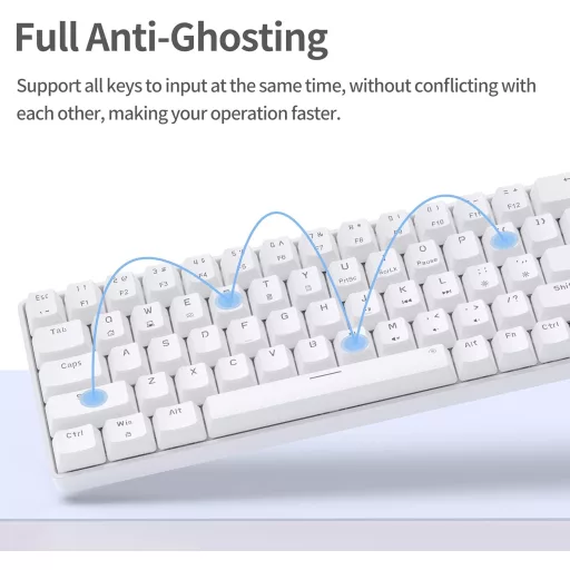 TMKB T68se 60% Mechanikus Gaming Billentyűzet USB Kábellel, Blue Switch, Fehér