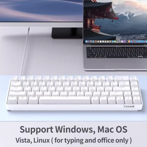 TMKB T68se 60% Mechanikus Gaming Billentyűzet USB Kábellel, Blue Switch, Fehér