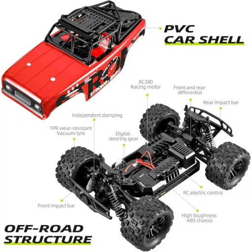 SupKonXi Távirányítós Autó 1:18 - 40 km/h Sebesség, 4WD Terepjáró Monster Truck, 2 Akkumulátor 60 Perc Játékidő, Gyerekeknek és Tiniknek, Pi