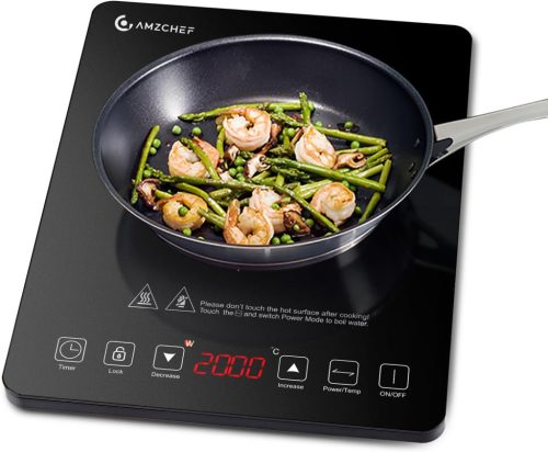 Plită cu Inducție AMZCHEF 2000W - Design Ultra-subțire, 20 Nivele de Putere, 20 Setări de Temperatură, Blocare de Siguranță, Timer 3 Ore, Negru