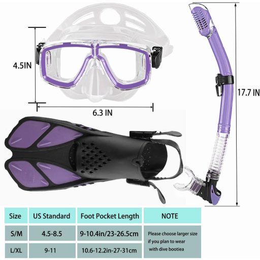 Set Scufundări Adulți HH HHAO SPORT - Mască de Scufundări cu Sticlă Securizată, Tub de Respirat Uscat, Labele de Înot și Geantă de Transport - Set Snorkel Unisex Mărimea 36-41