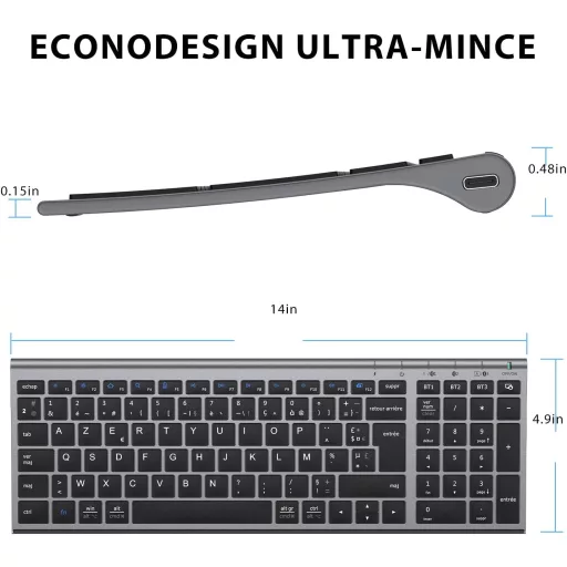 Tastatură Bluetooth Wireless iClever BK10 - Compatibilitate Universală cu Dispozitive iOS/Android/Windows, Taste cu Profil Scăzut, F