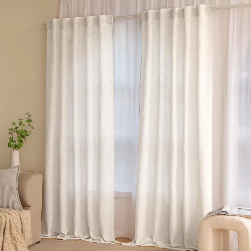 MIULEE Voile Függöny Lenvászon Hatás Félig Átlátszó 260x140cm Fehér 2db