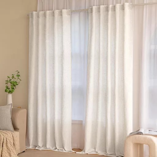 MIULEE Voile Függöny Lenvászon Hatás Félig Átlátszó 260x140cm Fehér 2db